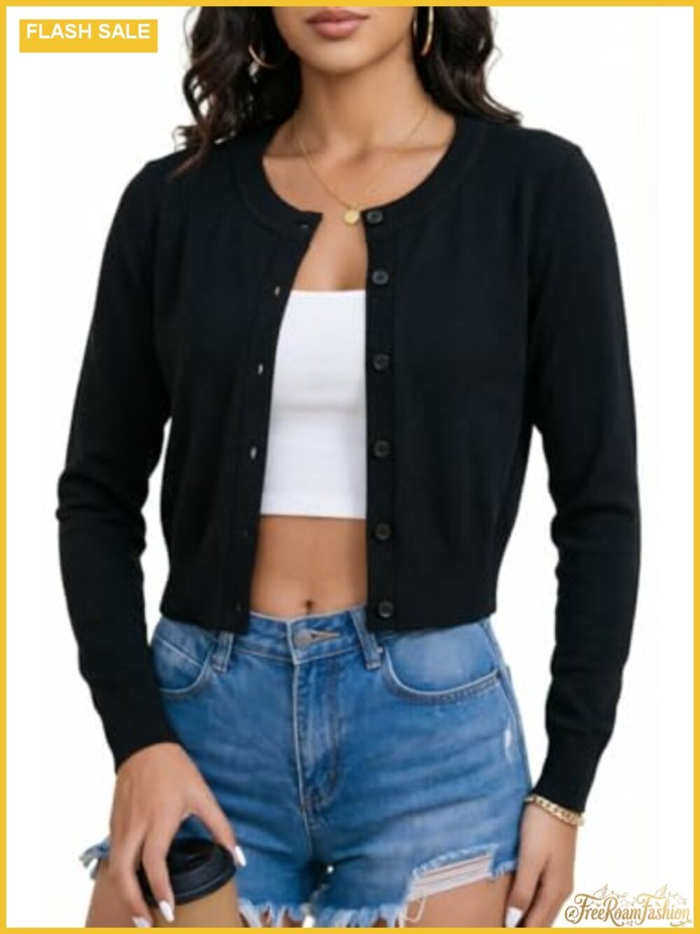 Cropped Cardigan Sweater Lightweight Knit Bolero Shrug Button Down Long Sleeve